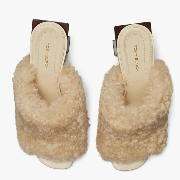 Tory Burch Block T Shearling Mule Sandal - SIZE 9 - Picture 3 of 5